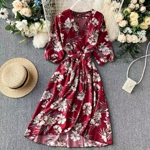 2020 Vintage Slim V Neck spring Autumn Floral Prin